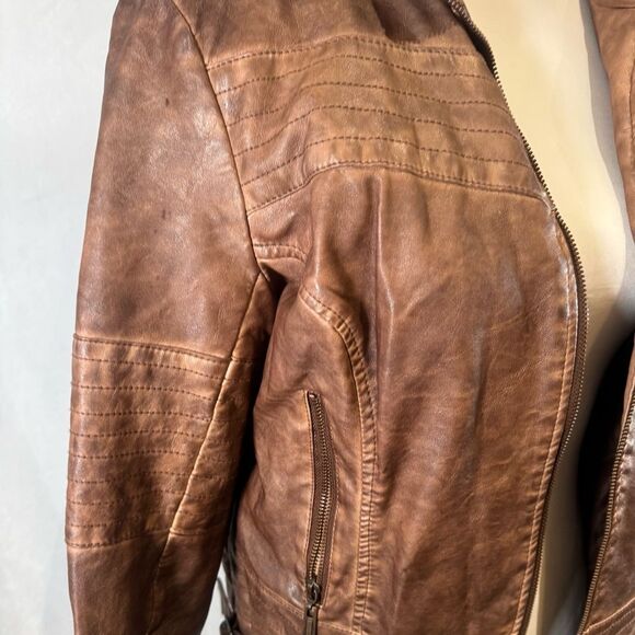 J2 by JouJou garment dyed brown faux leather moto jacket size XL - Picture 2 of 7